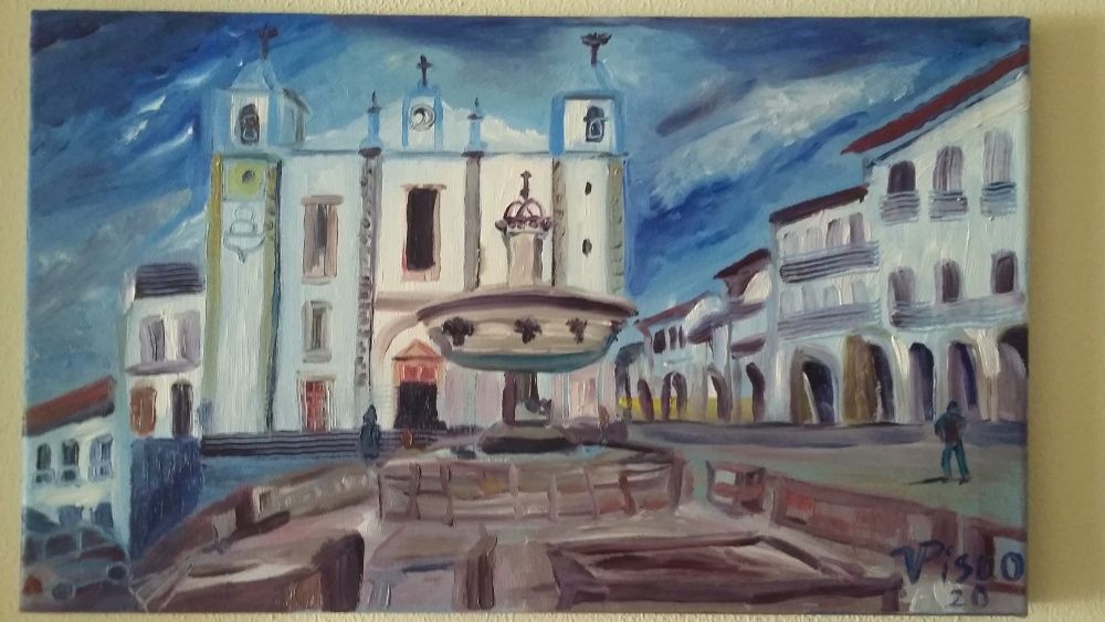 Praça do Giraldo/ Évora, óleo sobre tela, 30x50 cm, 2020