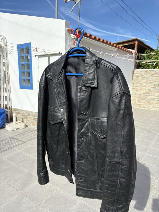 Casaco de cabedal preto M