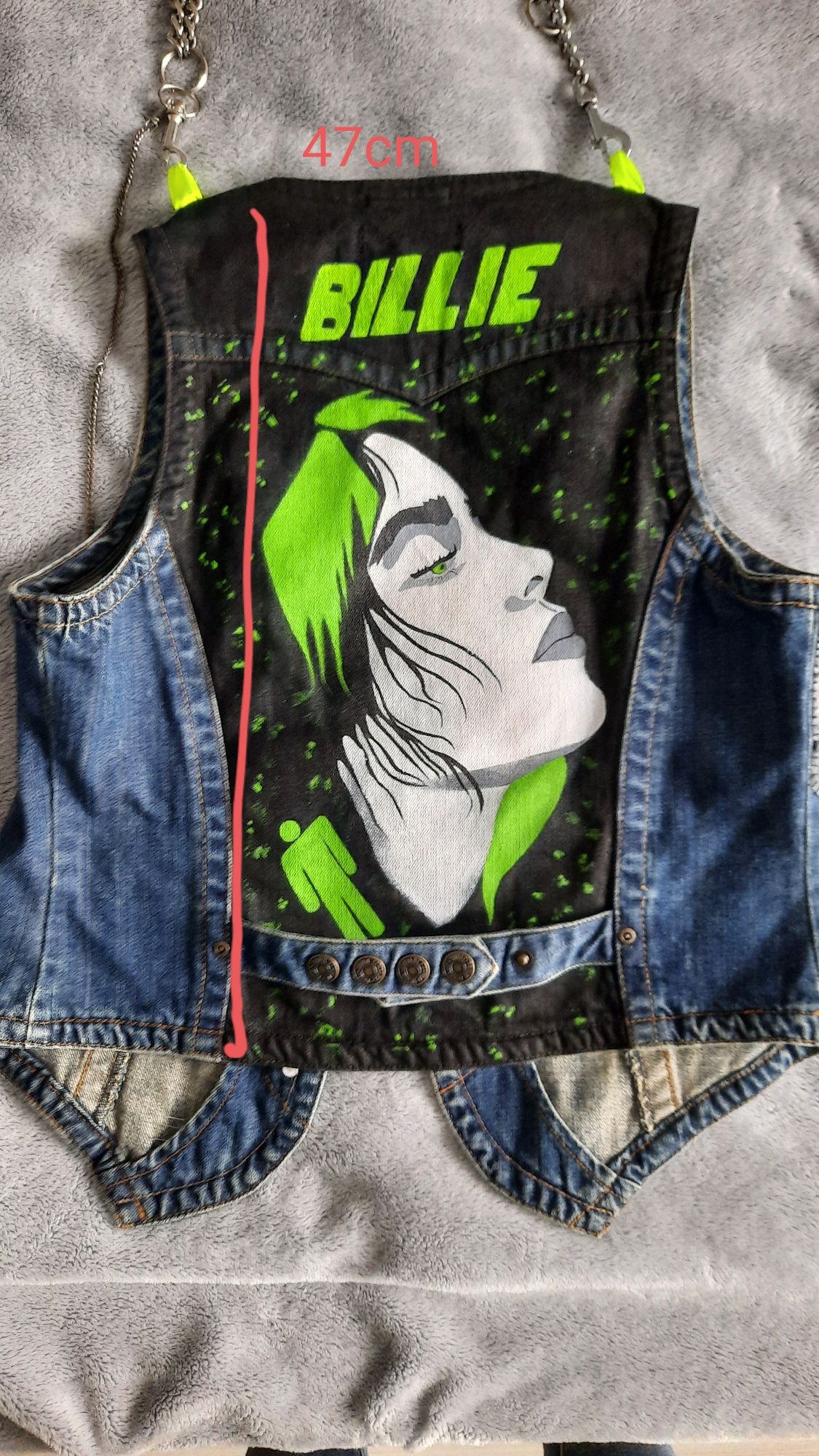 Kamizelka Jeans Custom diy Billie Eilish malowana ręcznie 36 S