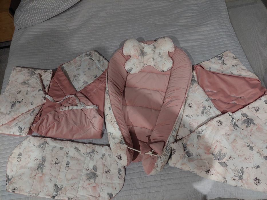 Zestaw dla niemowlaka kokon + różek + otulacz + poduszki + kołdra