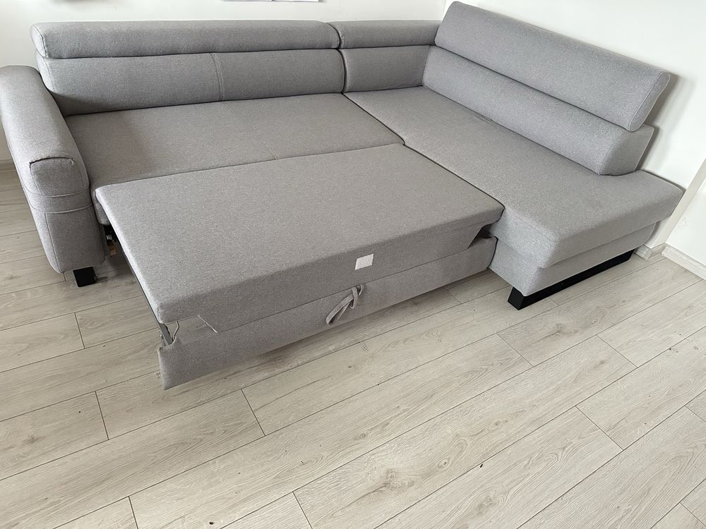 Kanapa sofa naroznik rogowka z funkcja spania szara