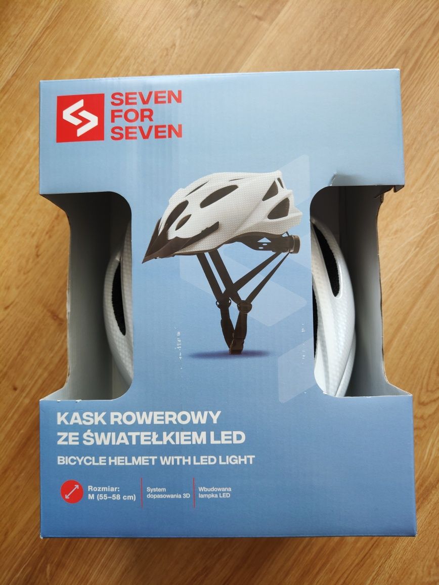 Kask rowerowy biały ze światełkiem LED NOWY