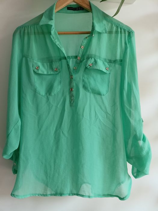 Miętowa koszula mgiełka długi i 3/4 rękaw