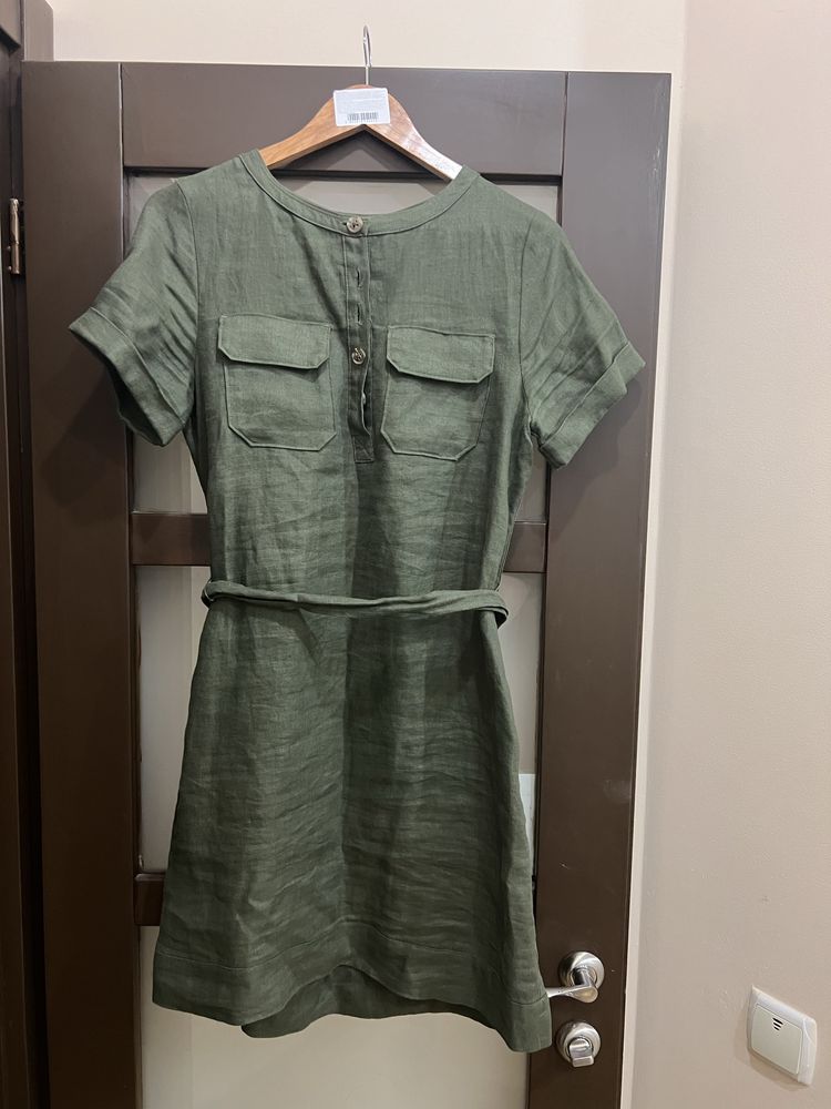 Сукня з льону в кольорі хакі