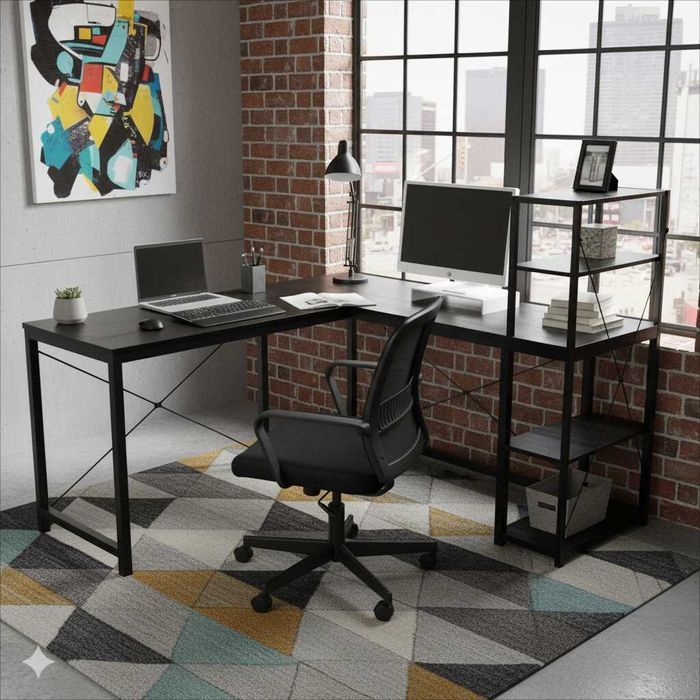 NOWE Biurko Narożne Gamingowe Czarne Duże Komputerowe Do Biura Szkolne