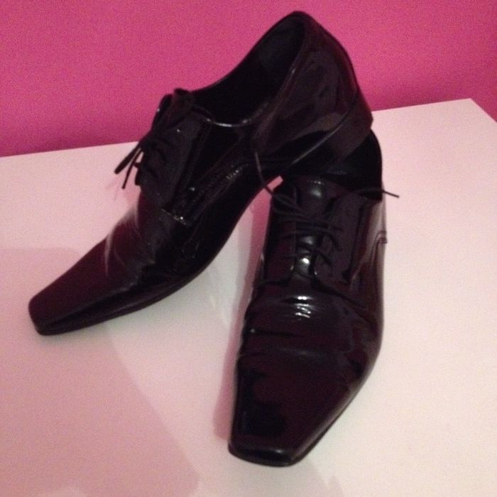 New men czarne lakierowane buty pantofle 44 mokasyny lakierki
