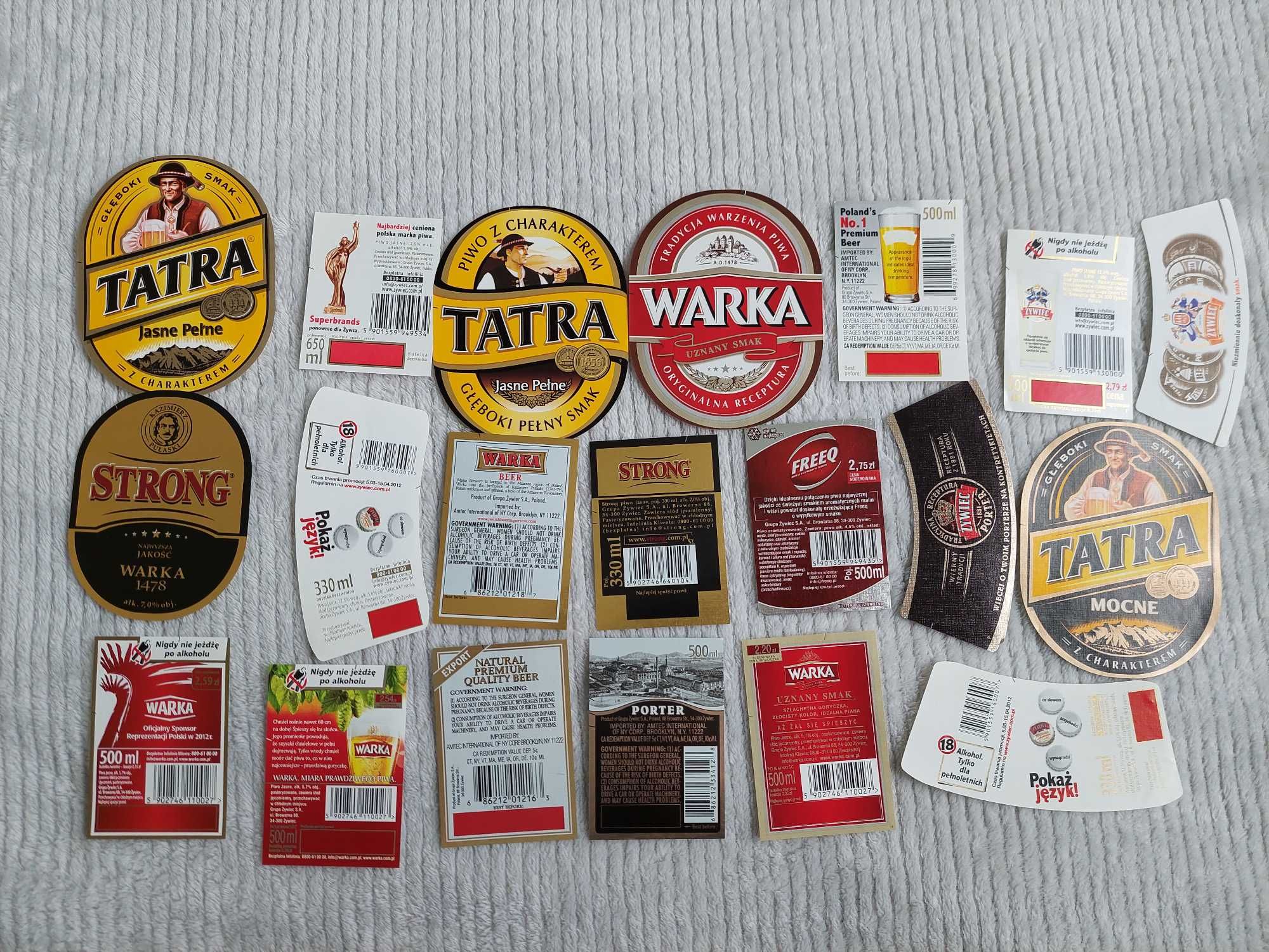 Etykiety piwo piwne żywiec eb brackie warka tatra freeq leżajsk