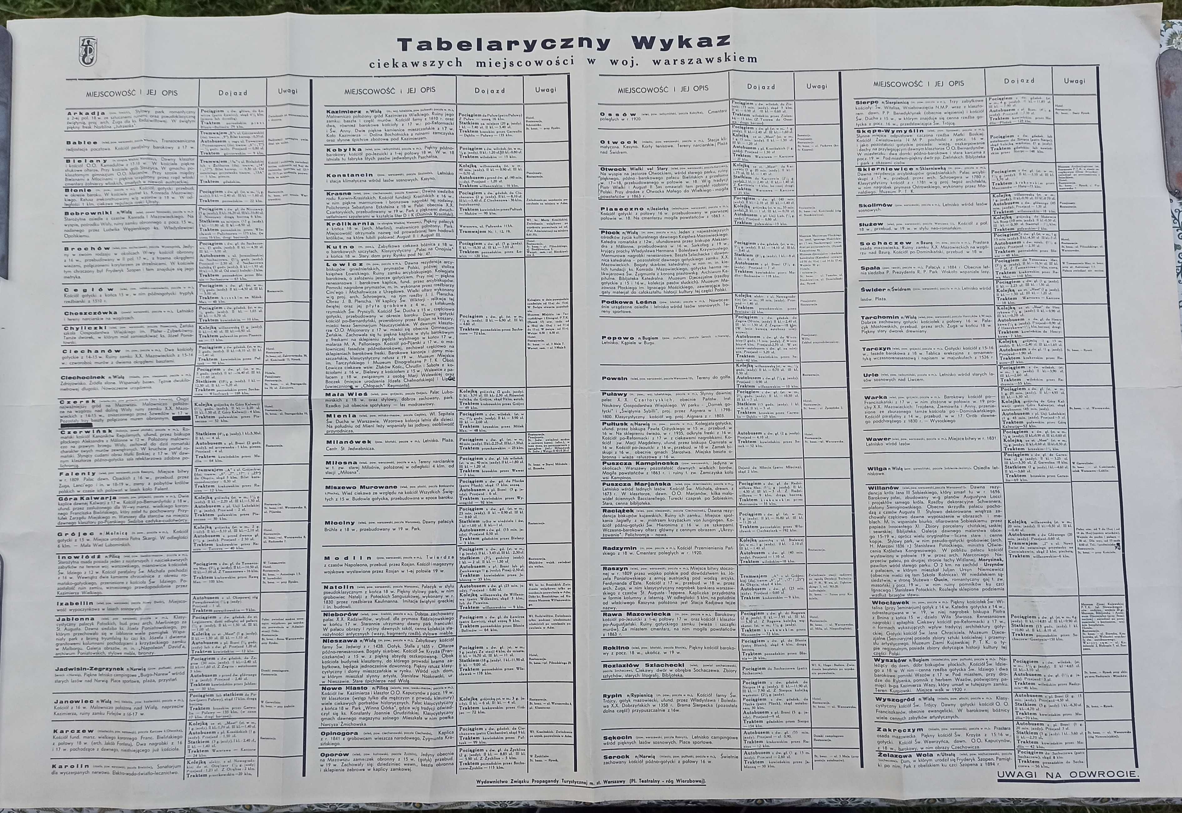 Przedwojenne papierowe "Tabelaryczne wykazy"