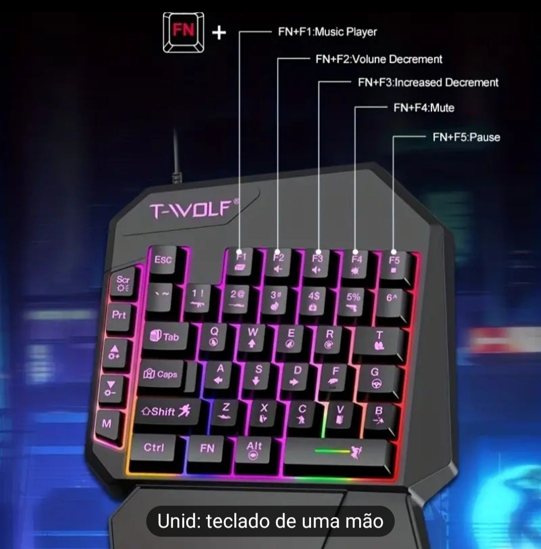 Teclado de jogos com uma mão