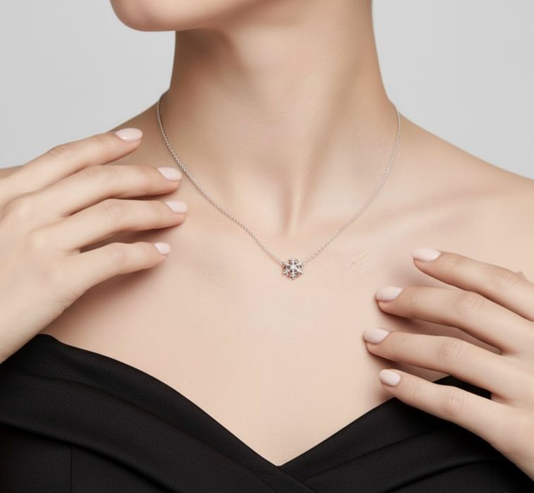 Срібна Підвіска Pandora (Пандора) Сніжинка, кулон, цепочка, подарунок