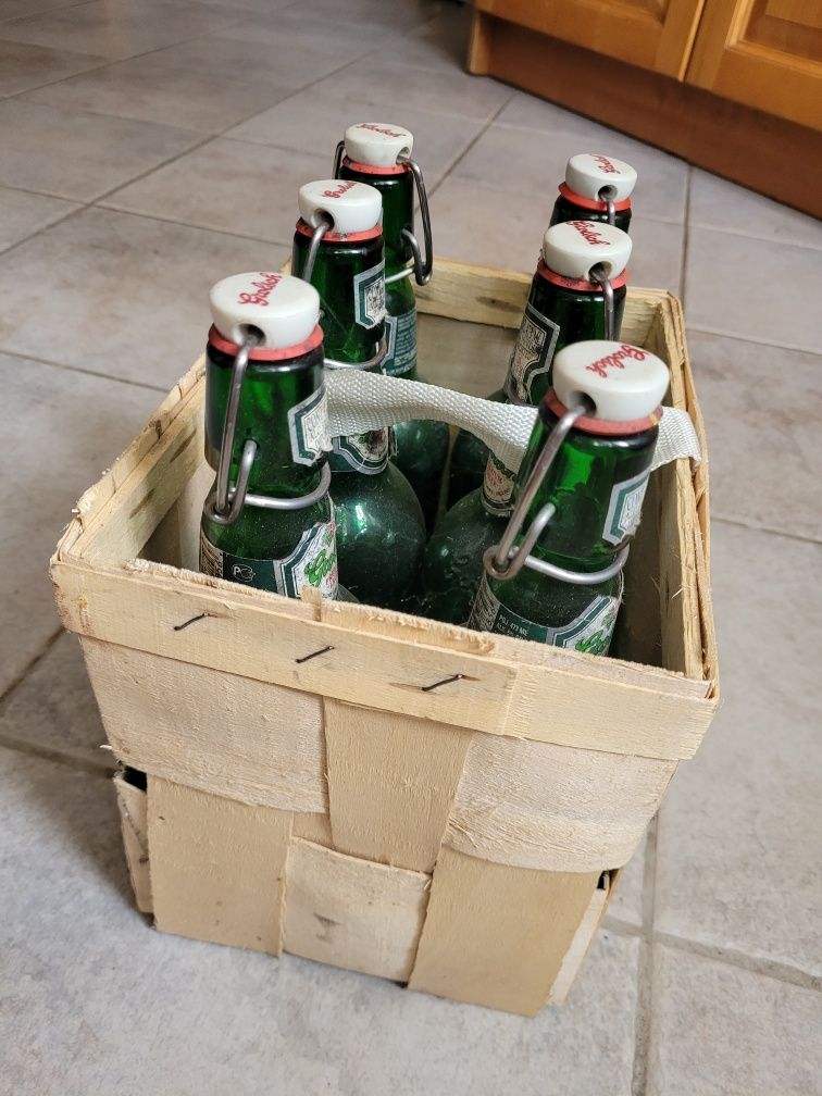 6 butelek na porcelankę Grolsch koszyk butelki