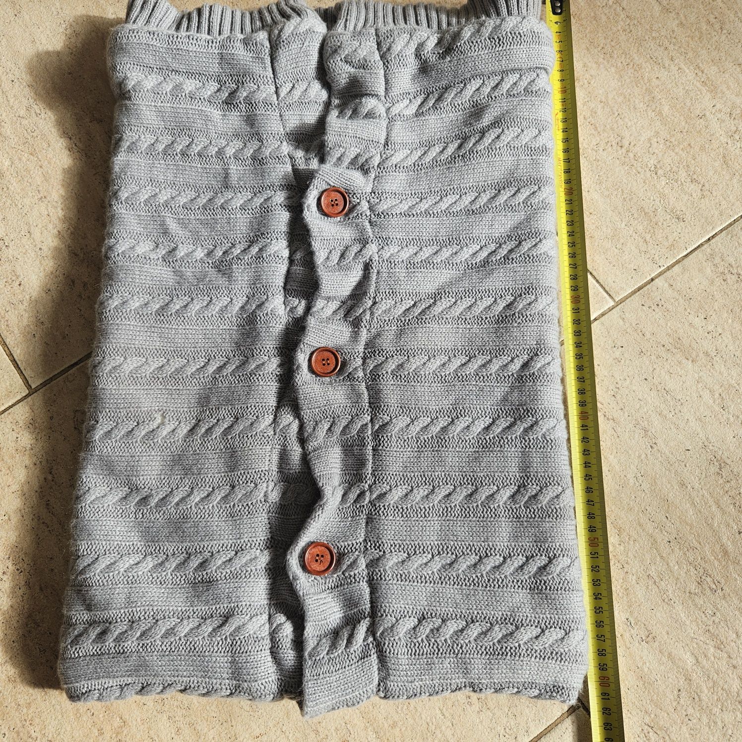 Śpiworek otulacz rożek  sweter do wózka gondoli retro boho szary