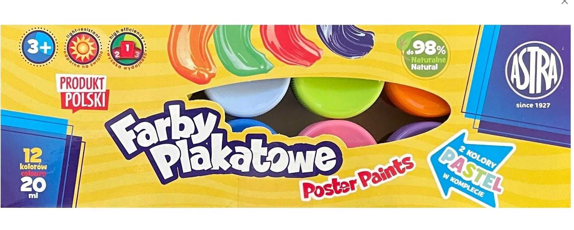 Farby plakatowe Astra 12 szt. x 20 ml klasyczne kolory + 2 pastelowe