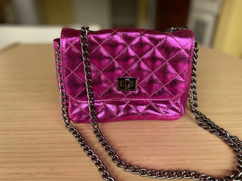 Mala nova rosa cintilante 100% couro Brasil