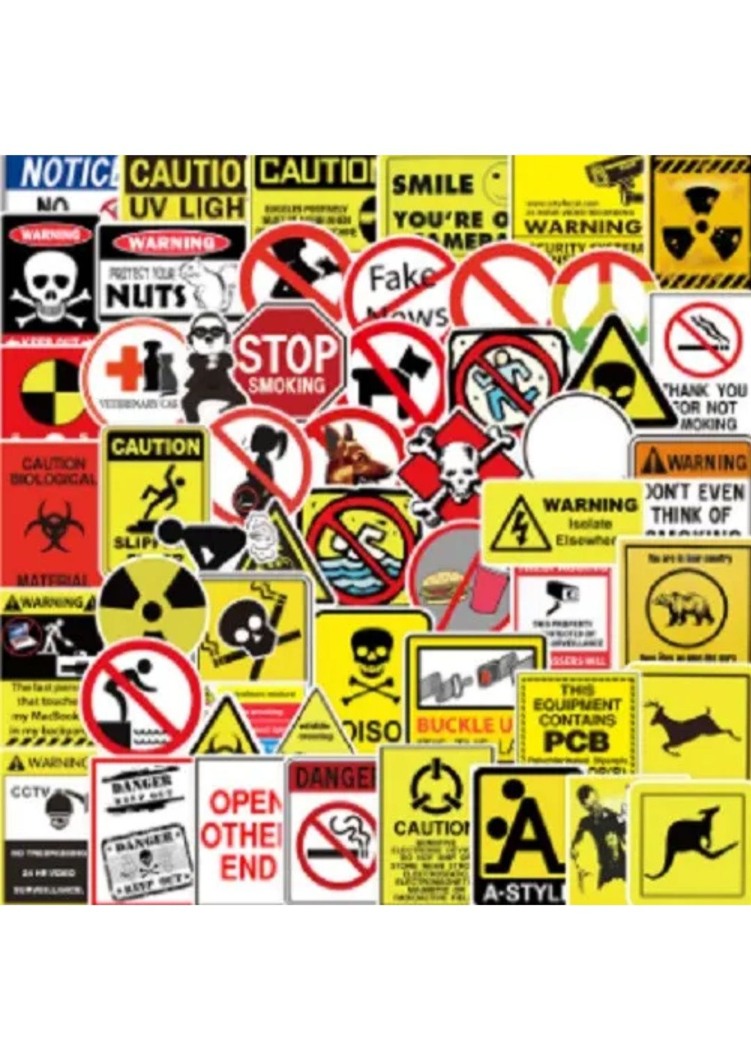 Стикеры знаки предупреждения внимание набор виниловые наклейки stop