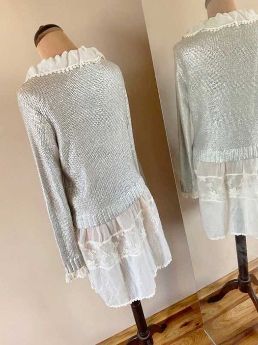 Xxl 42 44 h&m sukienka tunika sweter nude pastele koronka  +size
