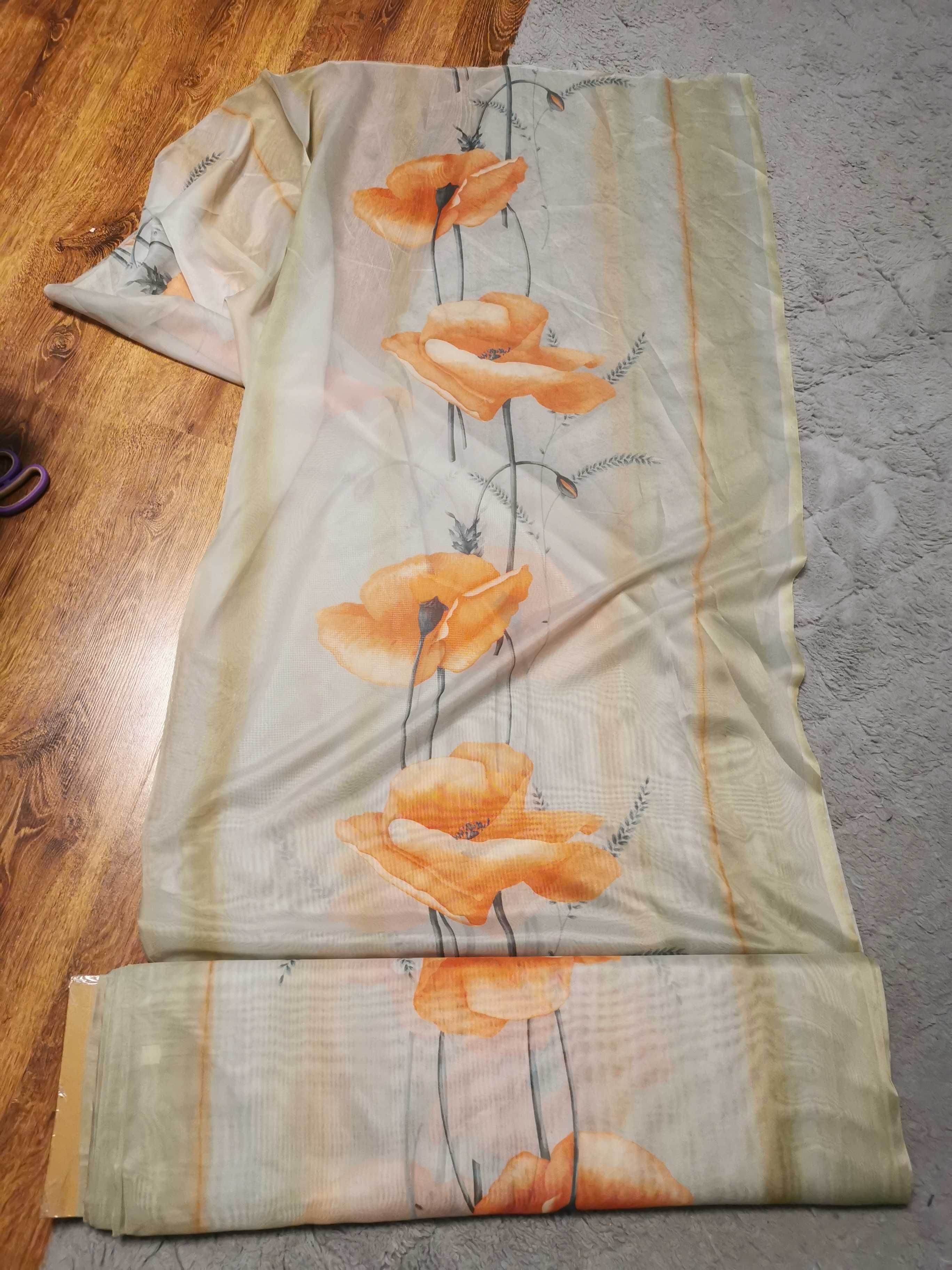Pastelowe kwiaty Maki Firana szyfonowa szer : 150 cm. 10 metrów Nowa