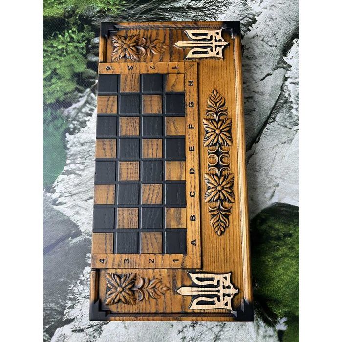 Шахи+нарди всередині, Тризуб України Нарди з шахами з дерева  2 в 1