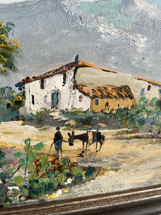 Obraz malarstwo pejzaż wiejski olej na płótnie