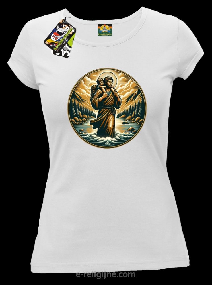 Wizerunek Świętego Krzysztofa patrona podróżników Koszulka damska nowa