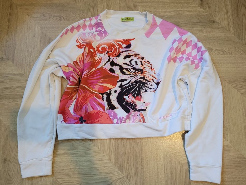 VERSACE, 100% Oryginalna! Biała bluza w kwiaty, rozmiar M