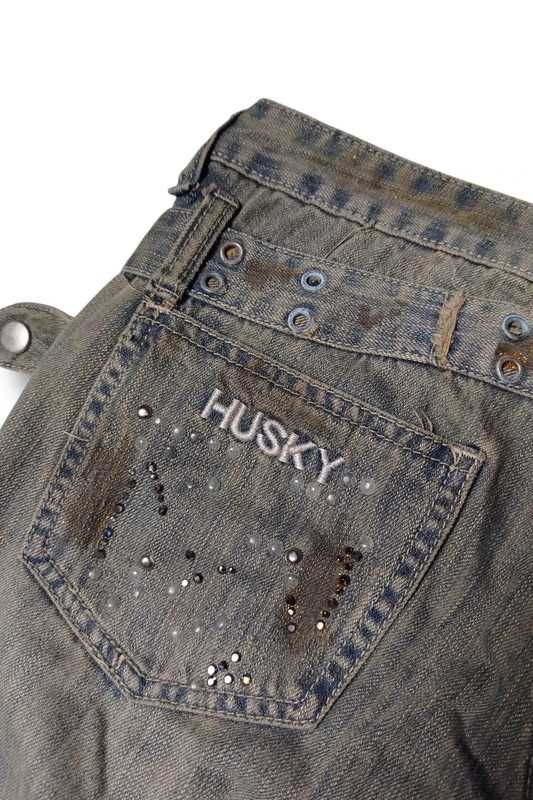 Vintage Distressed Style Playboy Pants y2k spodnie jeansowe biodrówki