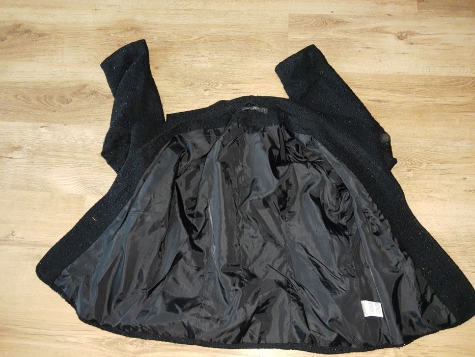 Marynarka żakiet L XL czarny 42 błyszczący srebrny damski płaszczyk