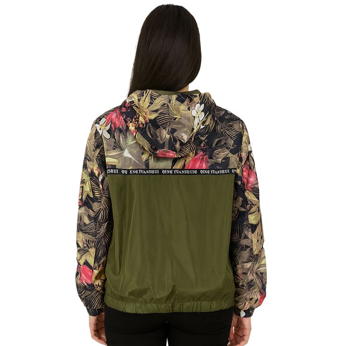 Damska kurtka przejściowa z kapturem wzór kwiaty L/XL