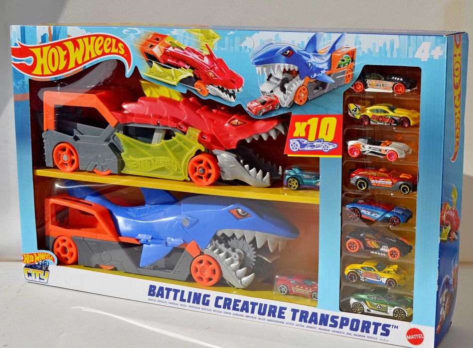 Автовоз hot wheels акула + автовоз дракон набір машинок 10шт вилс трек