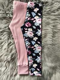 Rozmiar 104 2 x legginsy spodnie getry dresowe prążkowane kwiaty