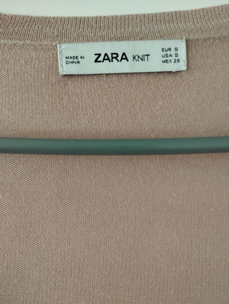 Krótki sweterek kardigan narzutka Zara r.36(S), wiskoza, pudrowy róż