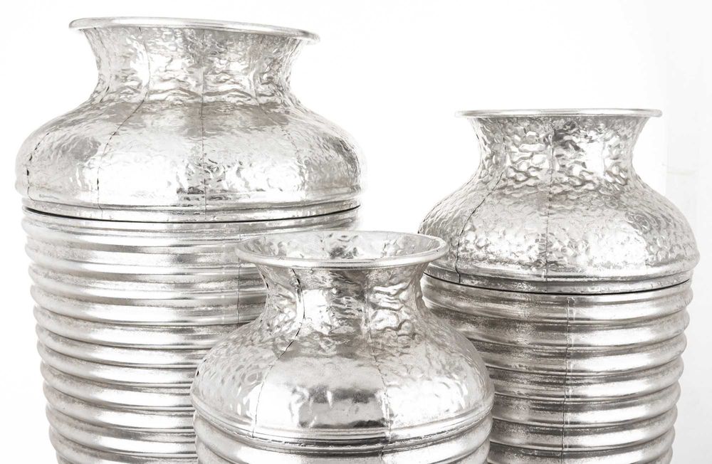 3 x Srebrna Wysoka Metalowa Osłonka Doniczka Wazon Komplet Loft 179617