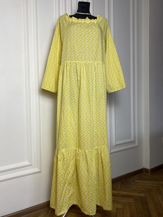 Sukienka długa maxi żółta we wzory konie 44 XXL hiszpanka na wiosne