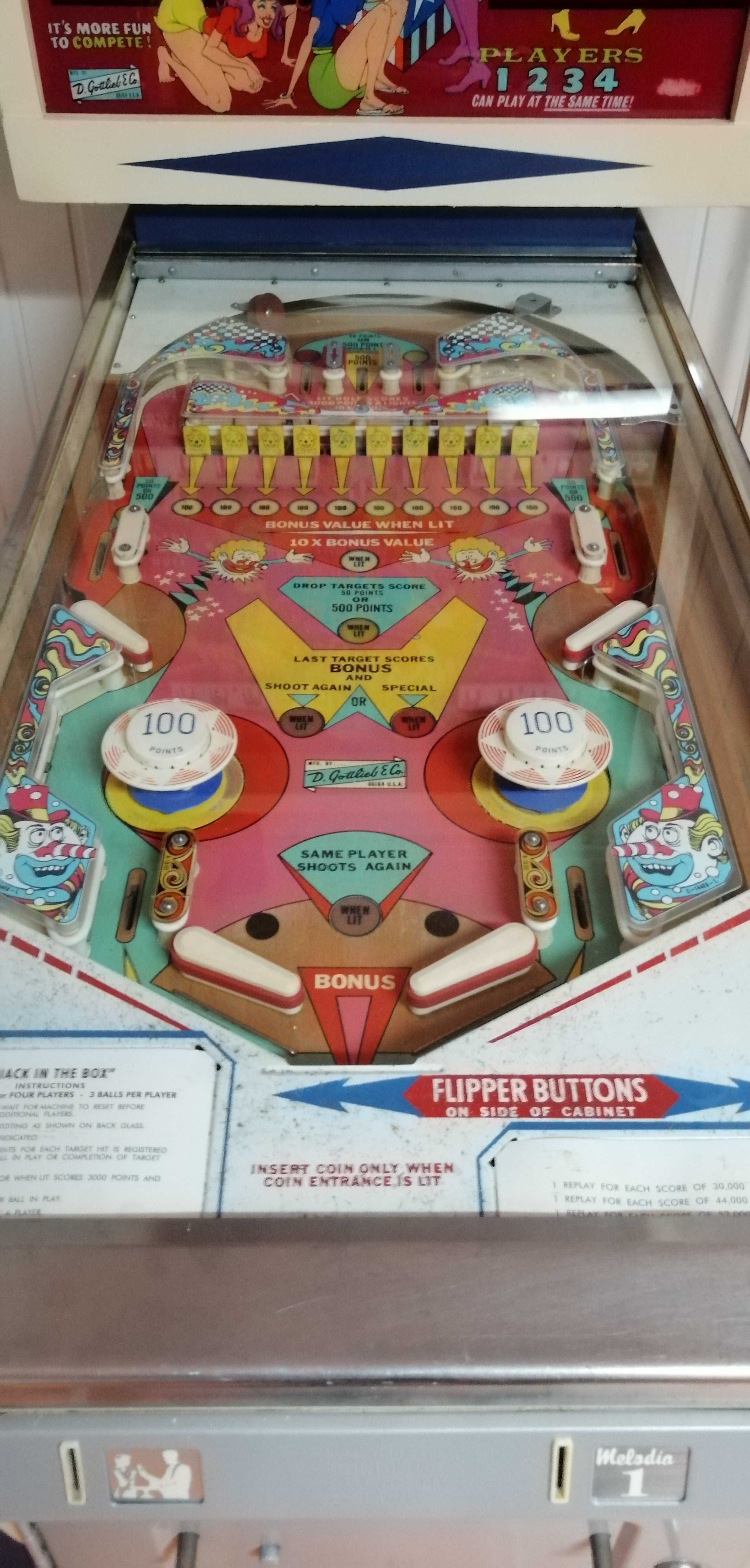 Flipper Bilard Gottlieb „Jack in the box”  – 1975 rok stan idealny