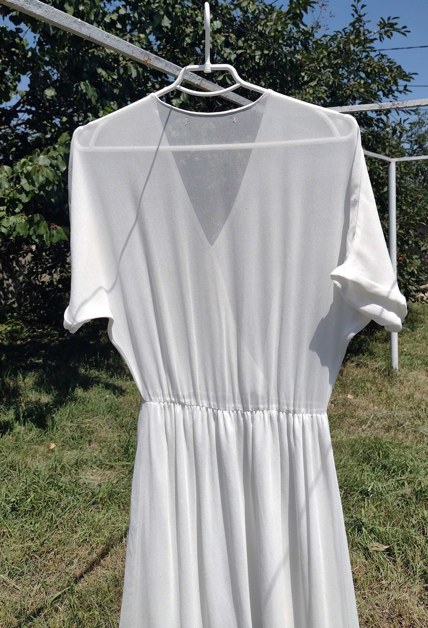 Красивое длинное летнее белое платье с вышивкой Zara S M