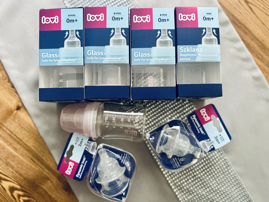 Butelki szklane LOVI medical 0m+, smoczki 3m+