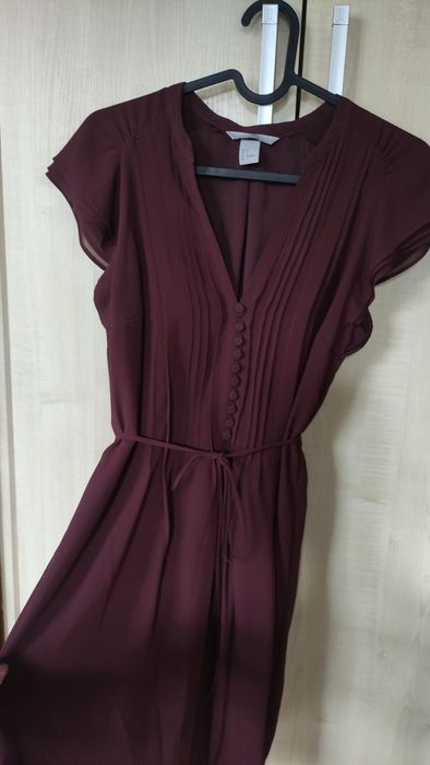 Sukienka elegancka z krótkim rękawem czekoladowa XS H&M