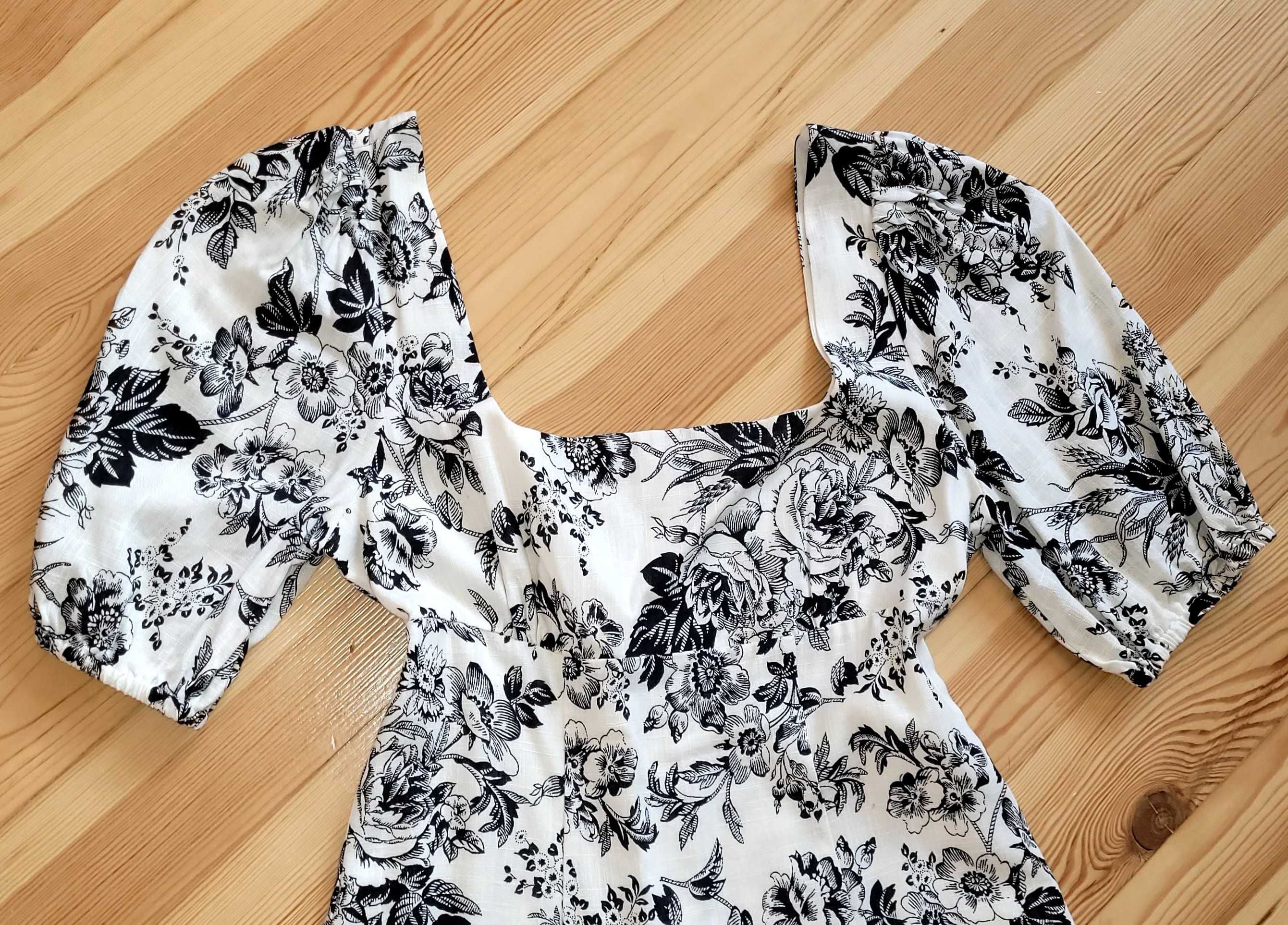 Glamorous sukienka dekolt len bufki kwiaty M/L 38/40 10/12