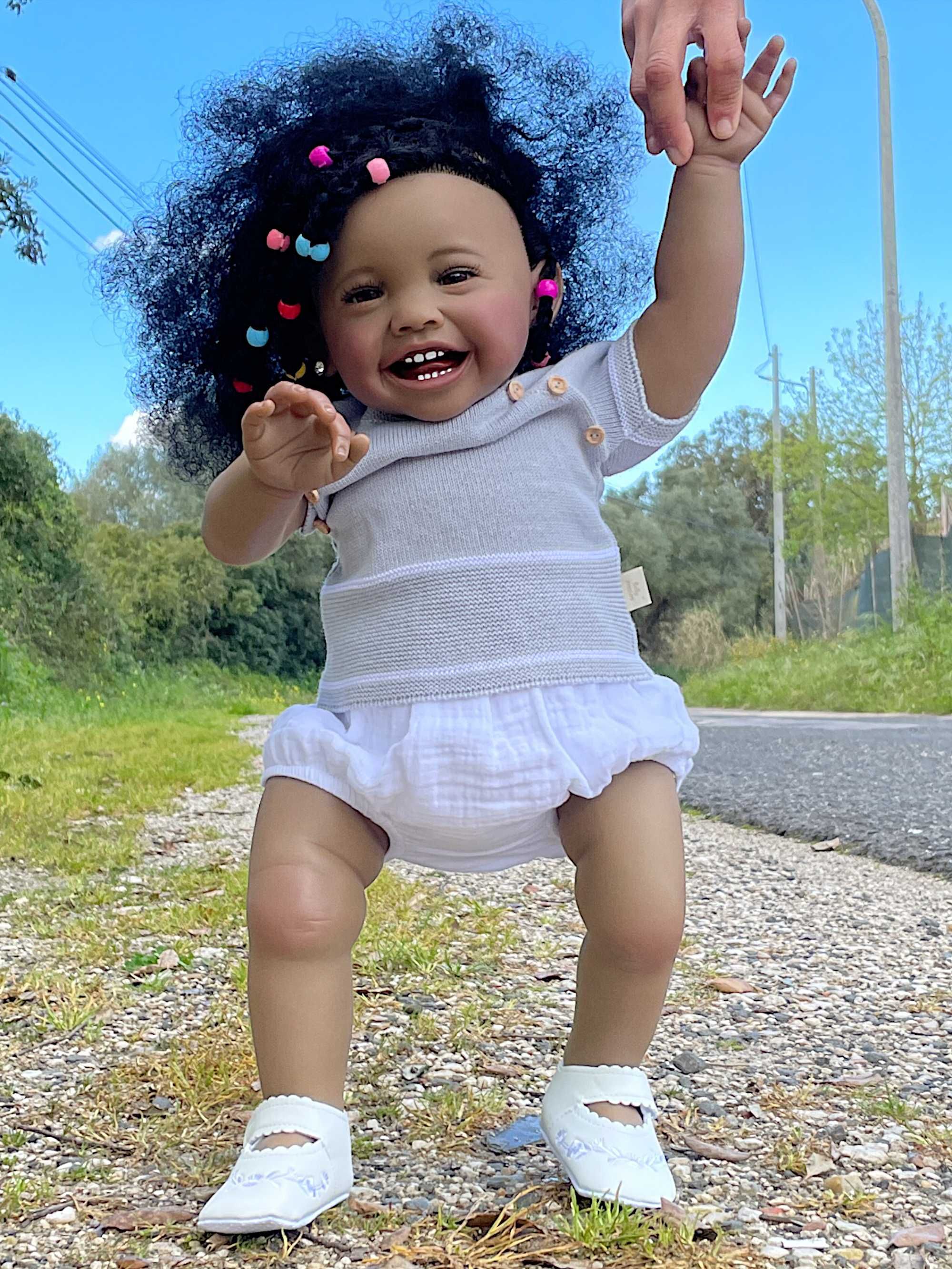 Bebê Reborn Boneca Africana, Cabelo Enraizado, Pele Escura, 1,5kg Novo