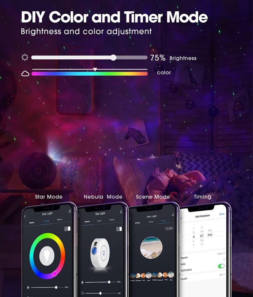 Projektor LED Alexa gwiaździste niebo, SUPPOU Smart lampka nocna 3D