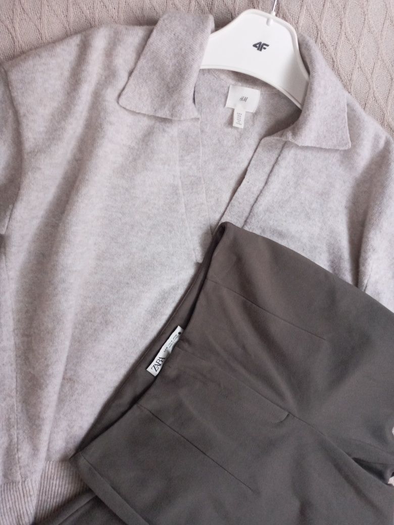 Miękki sweter H&M z kołnierzem Piaskowobeżowy melanż rozmiar M