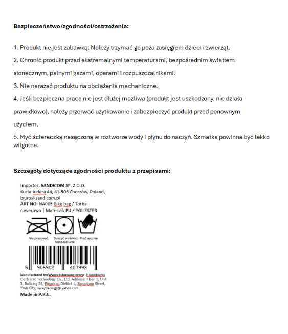 Wodoodporna torba rowerowa sakwa na kierownik bagażnik pod siodełko
