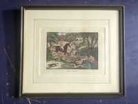 18-век. Старинная гравюра. Антикварная картина Охота на Лис. Подарок