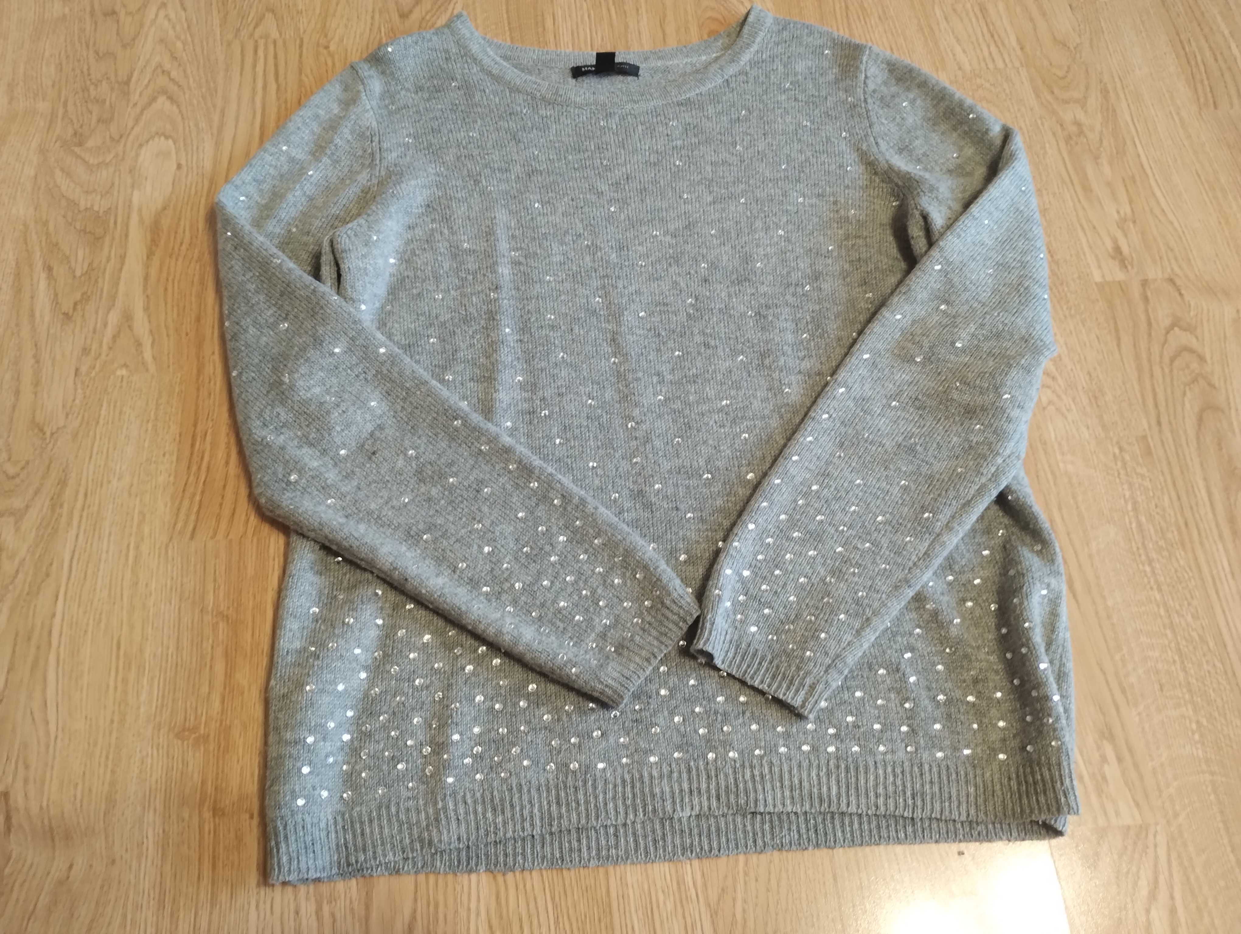 Sweter damski siwy z cyrkoniami L- XL lub 40-42