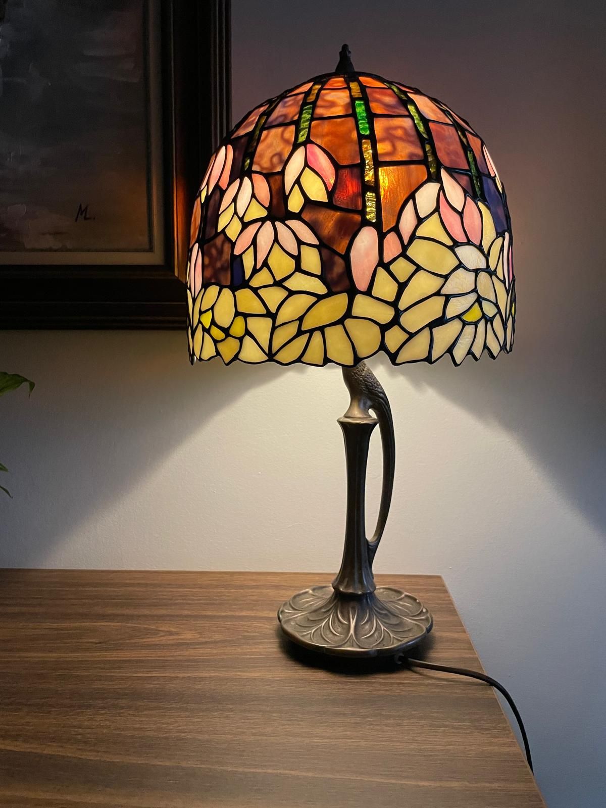 Lampa mosiężna ,salonowawitrażowa Tiffany