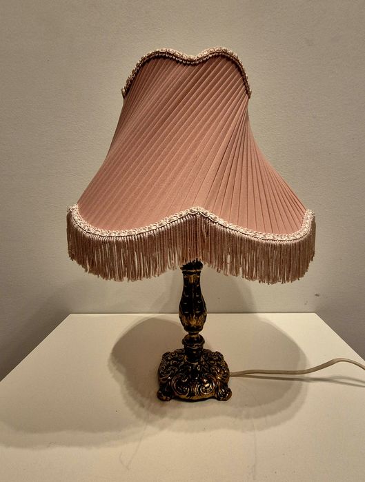 Lampa stołowa podstawa mosiężna Abażur różowy