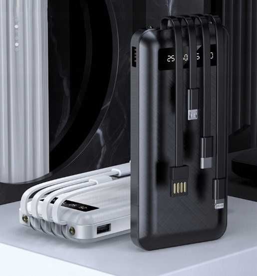 PowerBank 20000 mAh USB + Kable Do Ładowania USB TYP-C MICRO-USB