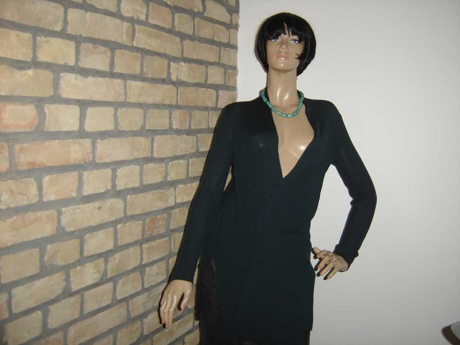 Max Studio sweter narzutka 100% wełna merino merynosy malachit S