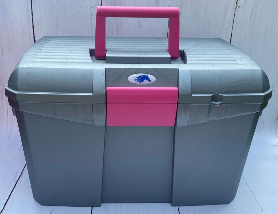 SKRZYNKA szara + zestaw szczotek dla KONIA KONI czarny duży