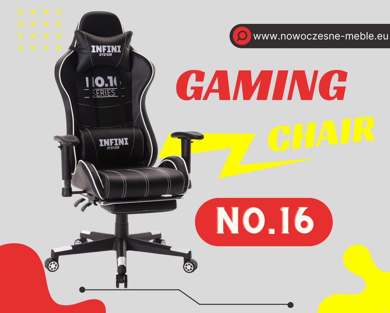 Fotel Gamingowy Infini series No.16 Black/White, krzesło do biurka